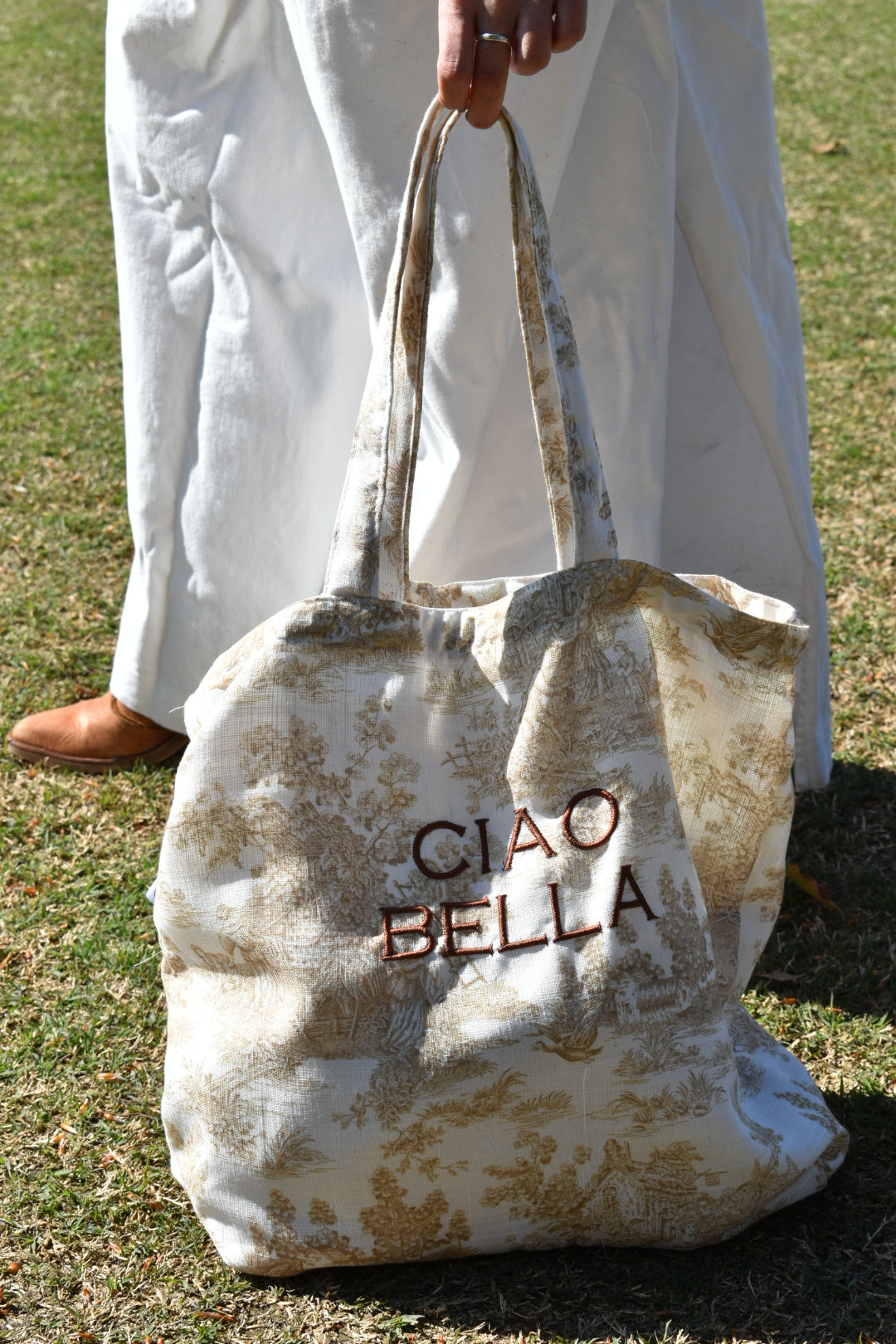 ToteBag Embrodery Linen Coffee Ciao Bella