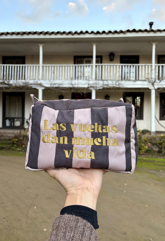 Estuche XL Rayas Rosa Gris