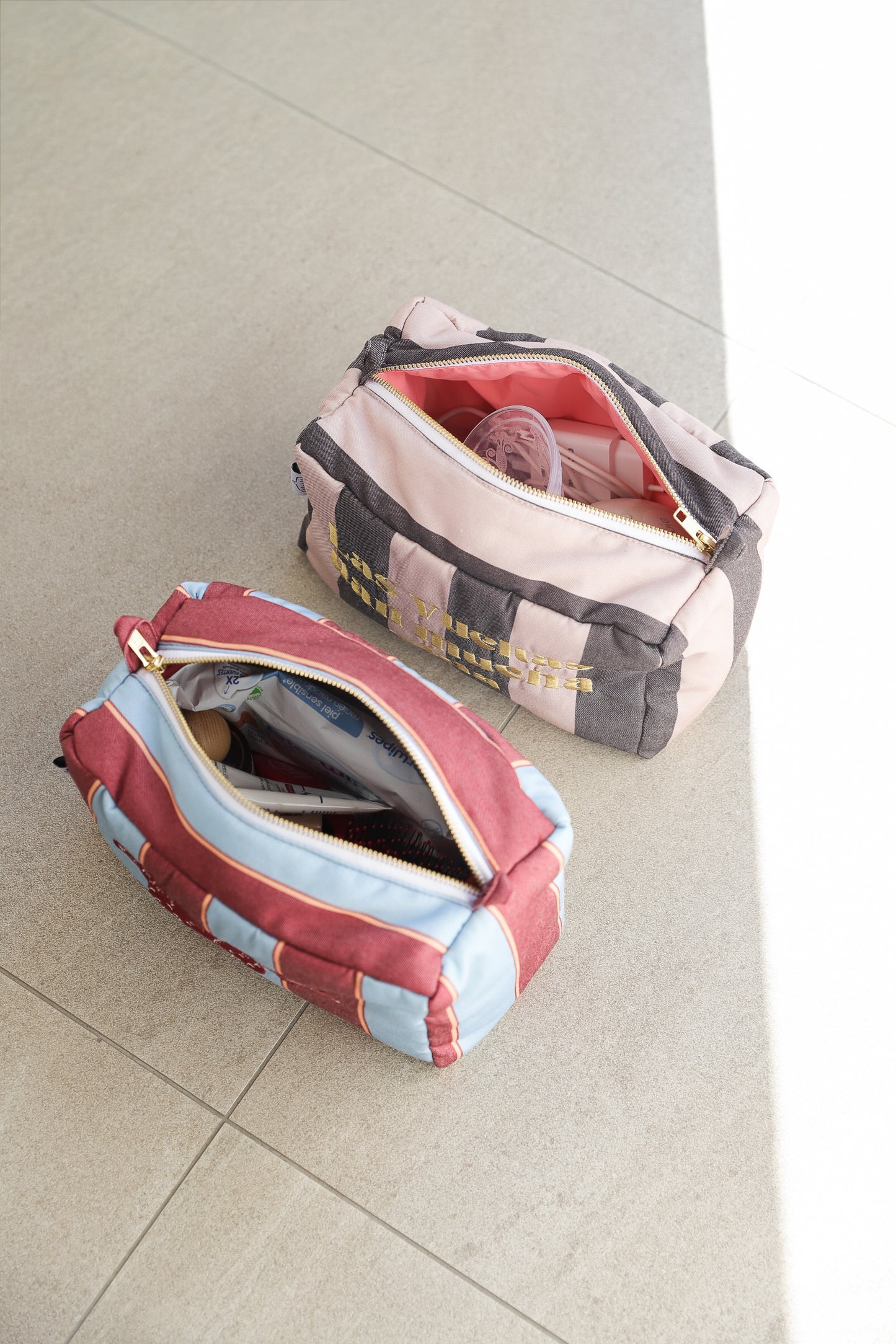 Estuche XL Rayas Rosa Gris