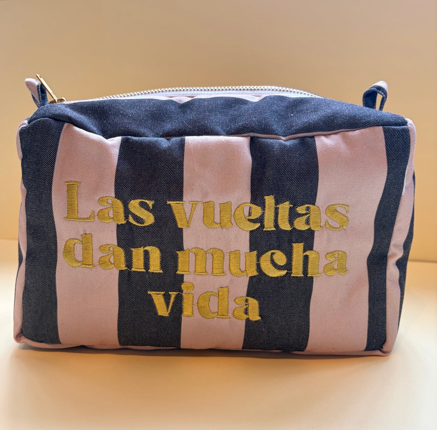 Estuche XL Rayas Rosa Gris