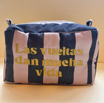 Estuche XL Rayas Rosa Gris