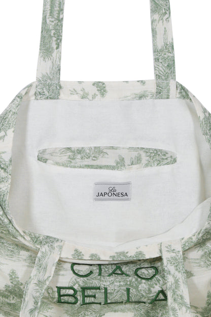 ToteBag Embrodery Linen Green CiaoBella