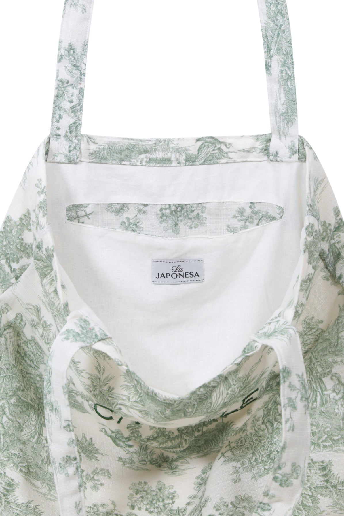 Tote Embrodery Linen Green