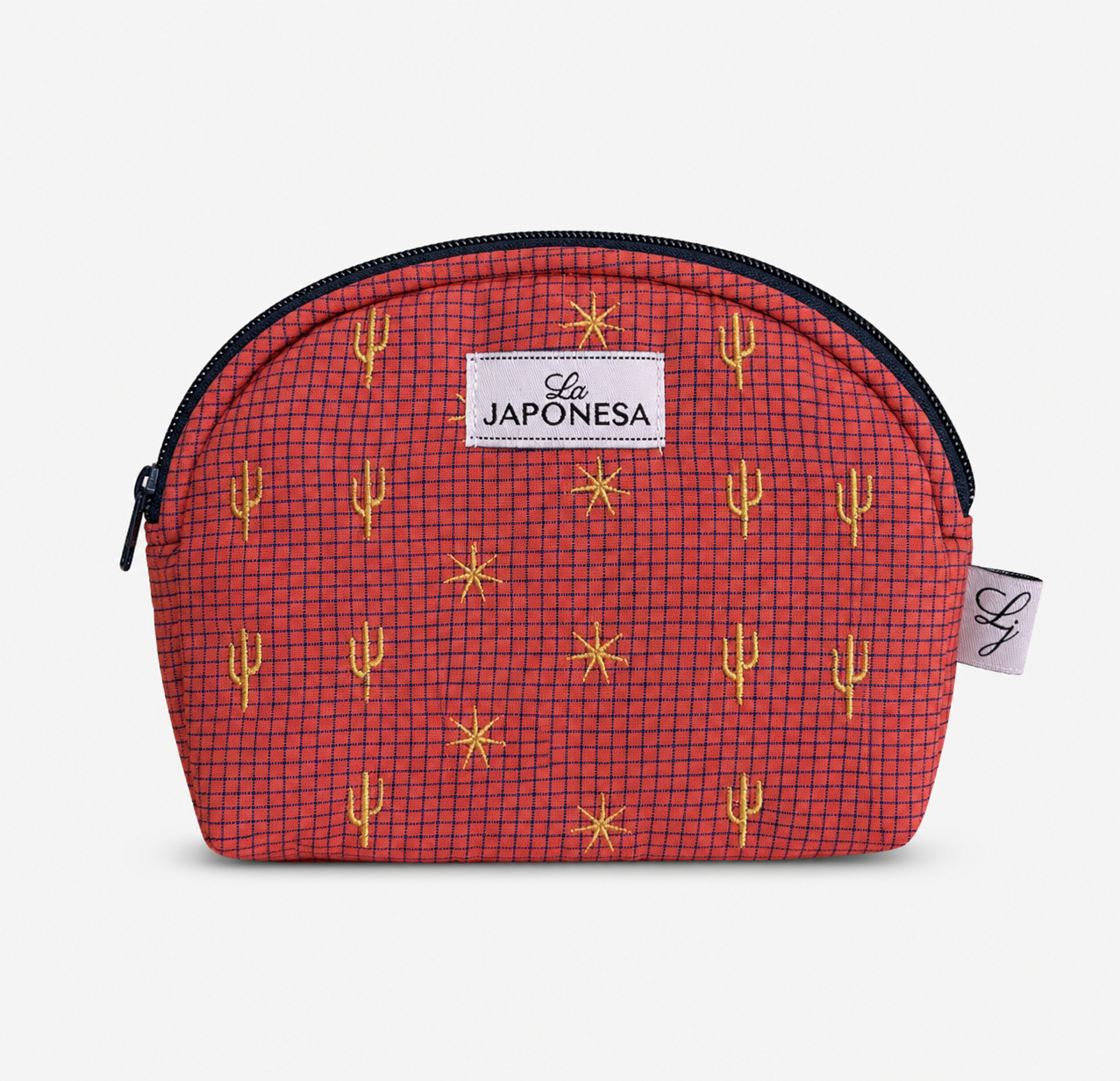 Mini pouch Arizona salmon estampado con cierre fucsia vista frontal