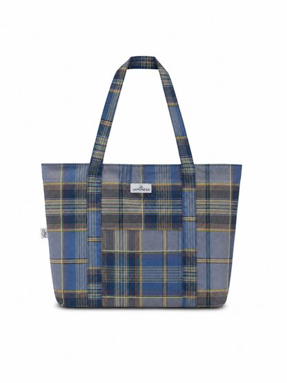 Tote bag tartán azul vista frontal